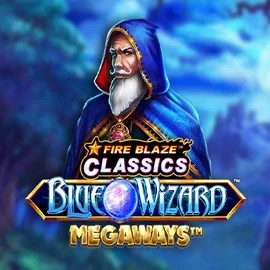 Fire Blaze Blue Wizard Megaways online game logo by Rarestone Gaming on vegaskaszino.org