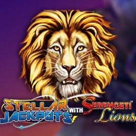 Stellar Jackpots with Serengeti Lions online game logo by Lightning Box Game on vegaskaszino.org